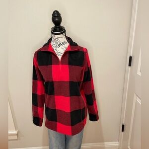 Lands' End Red and Black Zip Up Jacket Soft Cozy Buffalo Plaid